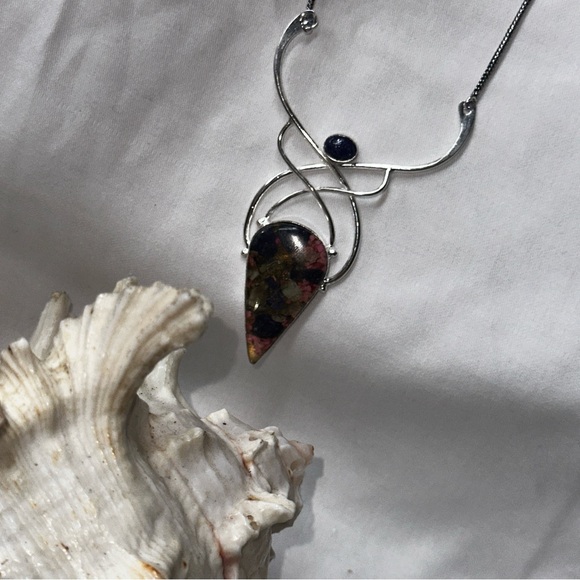 Oyster Turquoise + Lapis Lazuli multi-gem Necklace - Picture 9 of 16